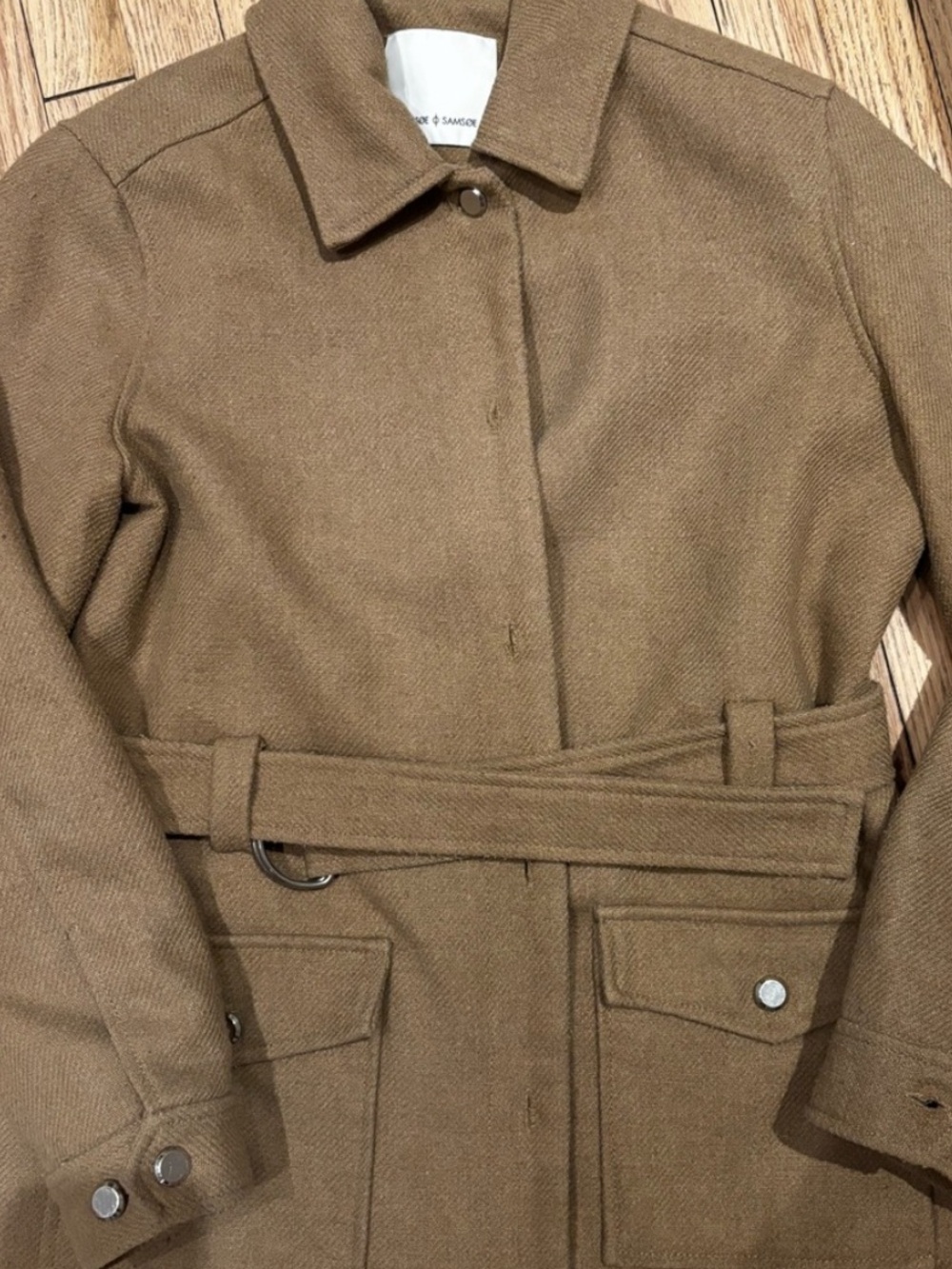 SAMSOE Tan Belted Trench Coat wool blend